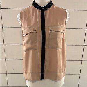 Forever 21 Tan Sleeveless Blouse with Black Trim